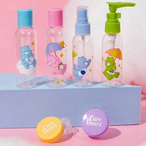 SOLD Care Bears Cartoon 14pc Lot Travel Bottles, Mini Makeup Puffs, Powder Puffs - Picture 4 of 15